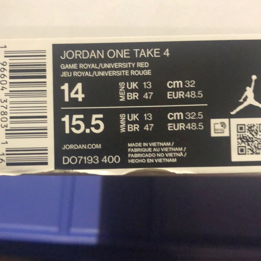 Size 14 Jordan One Take 4